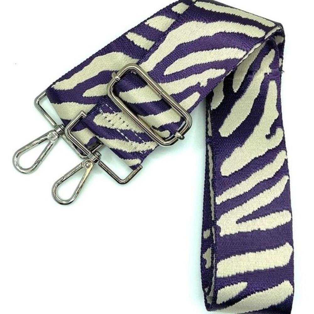 Purple White Tiger Print Adjustable Crossbody Bag Purse Guitar Strap